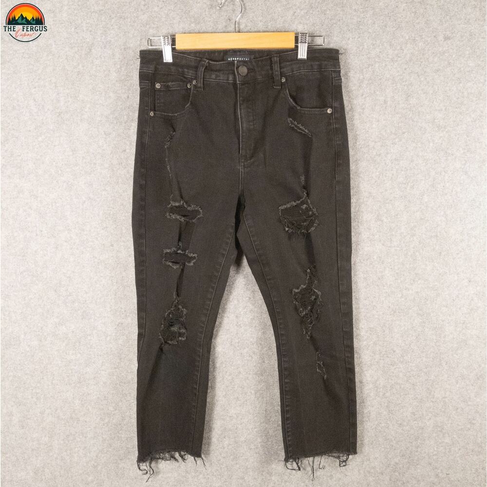 Aeropostale Jegging Jeans Black Ankle Distressed Denim High-Rise Women's 12 Reg - Picture 3 of 12